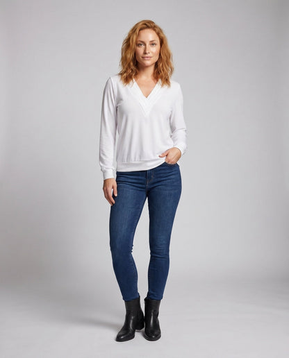 Women Oversized V-Neck Blouse with Long Sleeves - Chichicherry