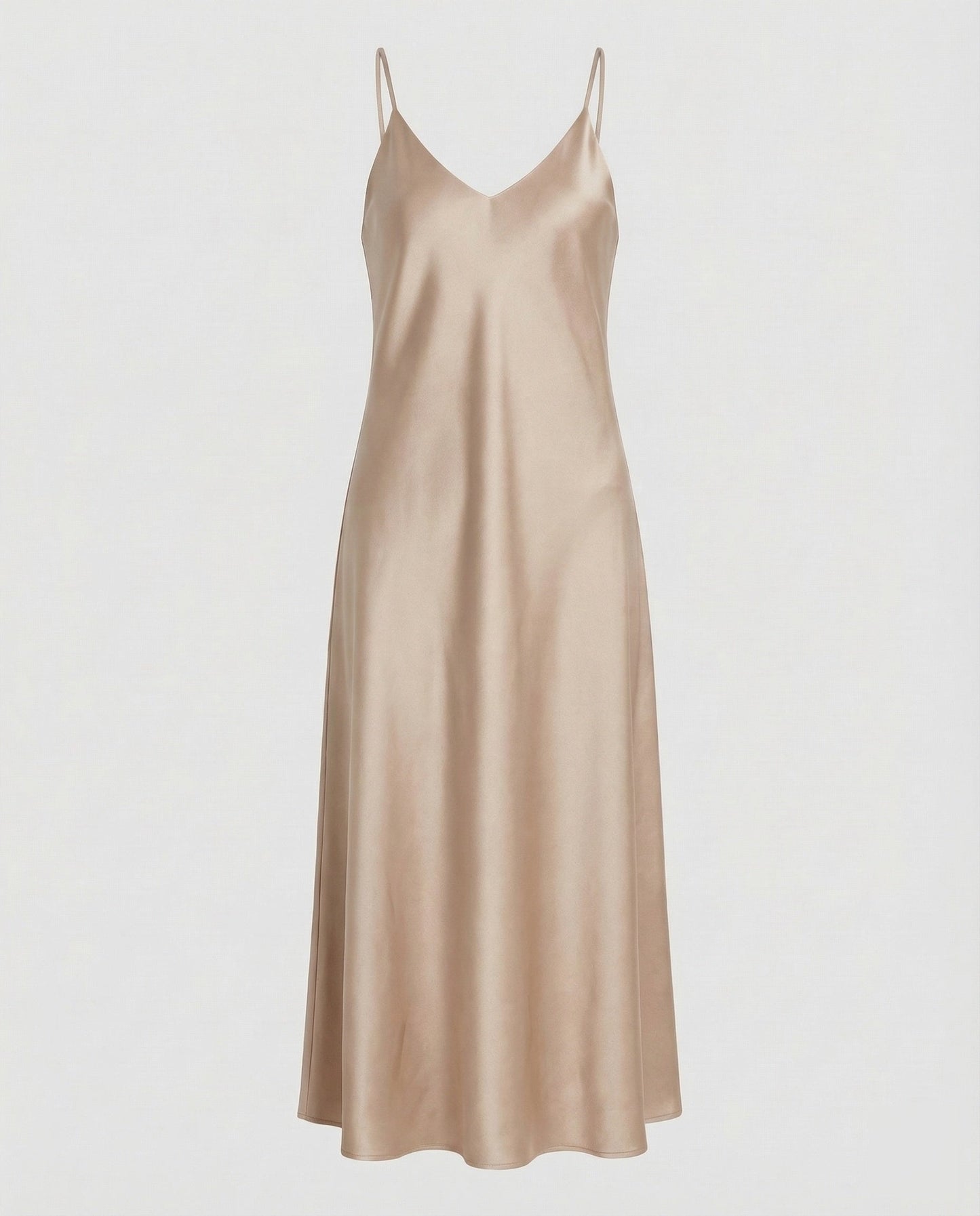 Women Satin Maxi Dress Fluttering V-Neck - Champagne colorway