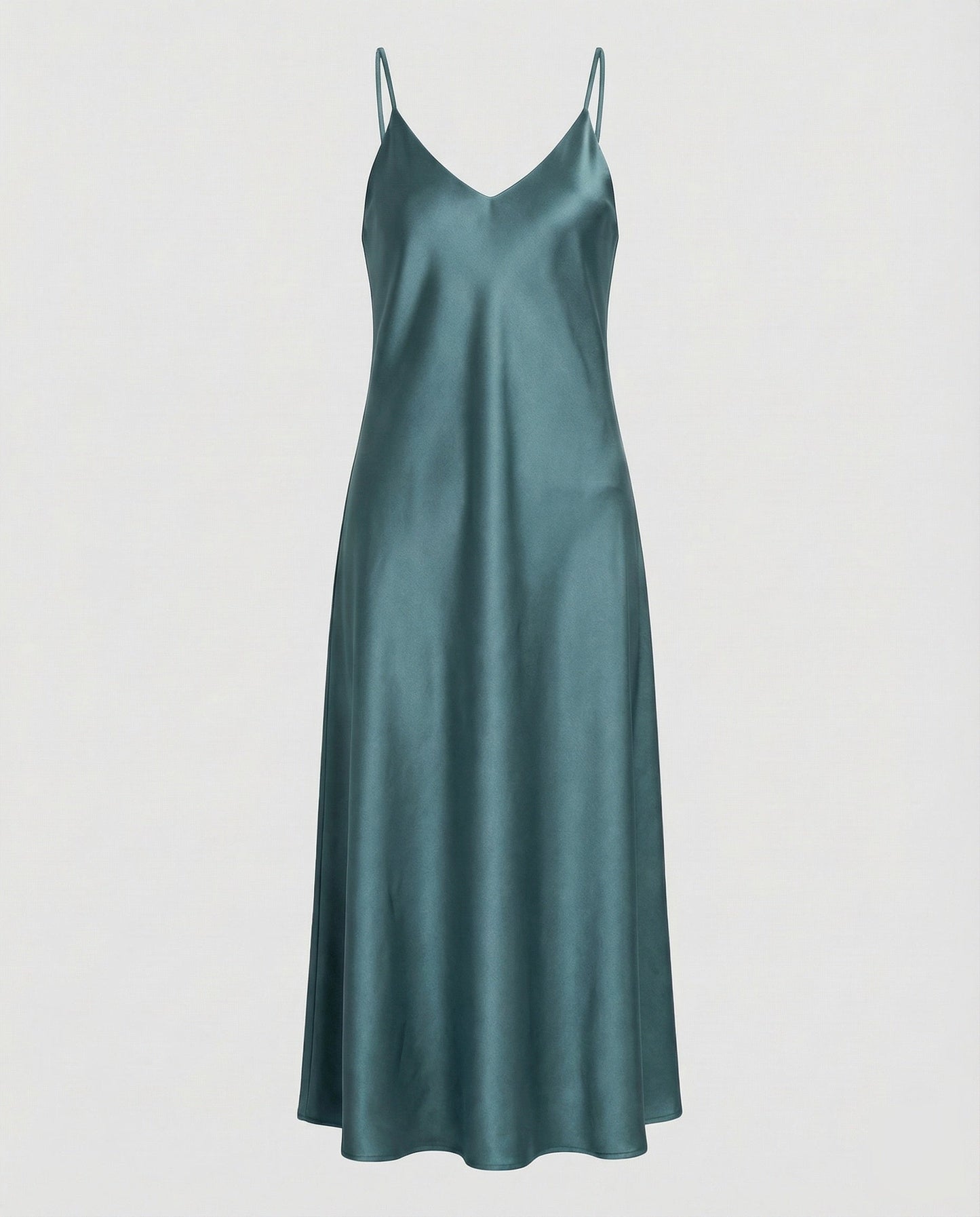Women Satin Maxi Dress Fluttering V-Neck - Green colorway