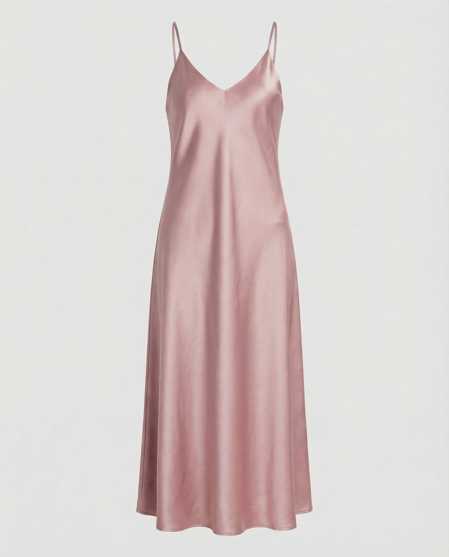 Women Satin Maxi Dress Fluttering V-Neck - Pink colorway