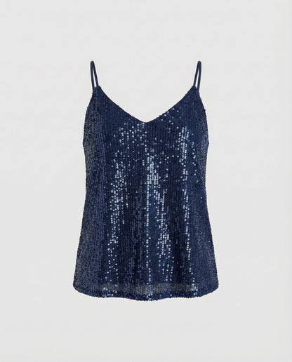 Women Sequined V-Neck Camisole - Blue colorway