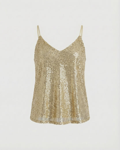 Women Sequined V-Neck Camisole - Gold colorway