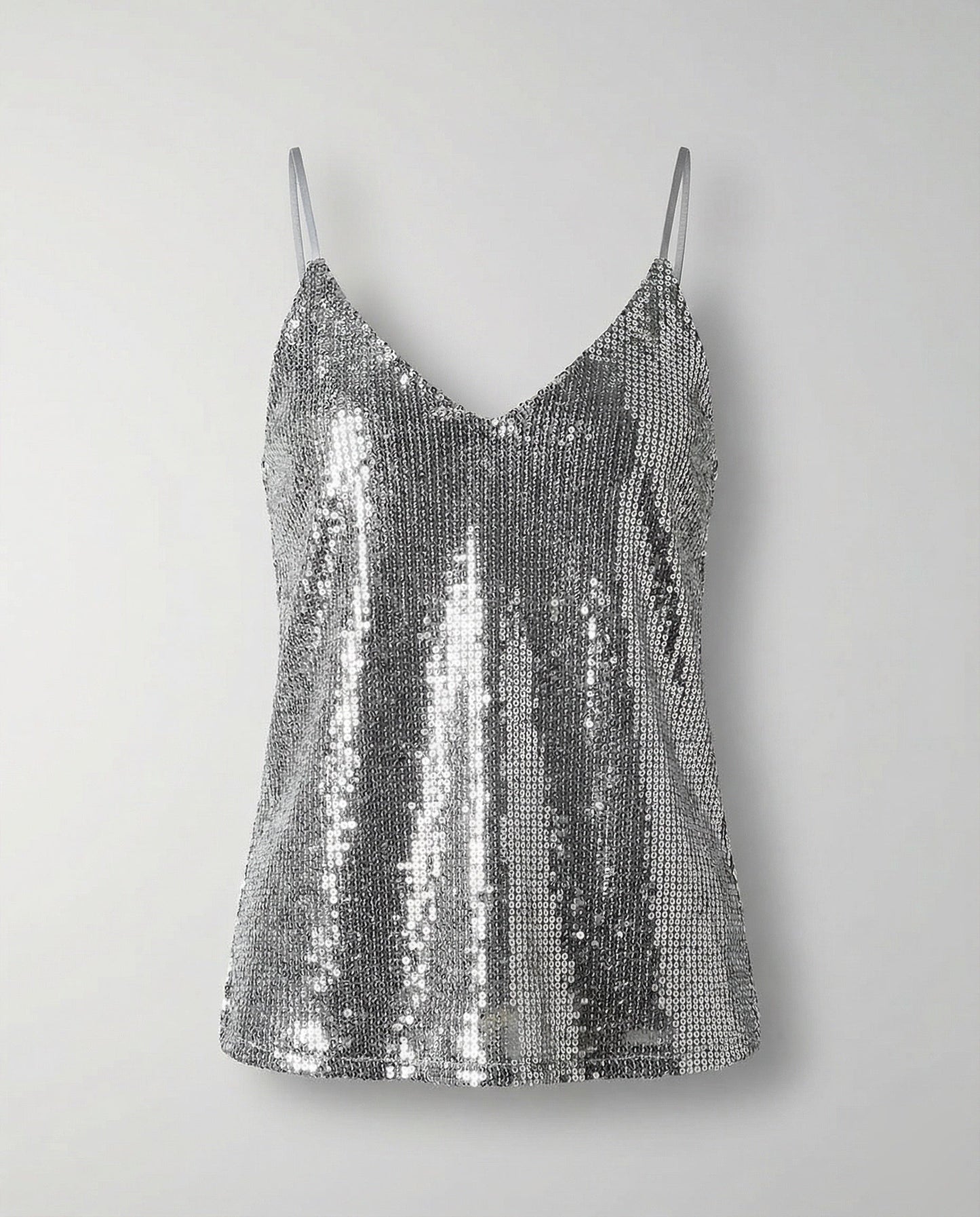 Women Sequined V-Neck Camisole - Silver colorway