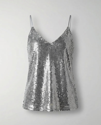 Women Sequined V-Neck Camisole - Silver colorway
