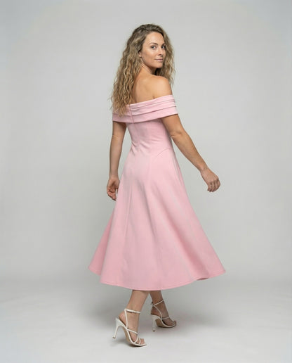 Women Tailored A-line Skirt Blended Fabric Midi Dress - back view