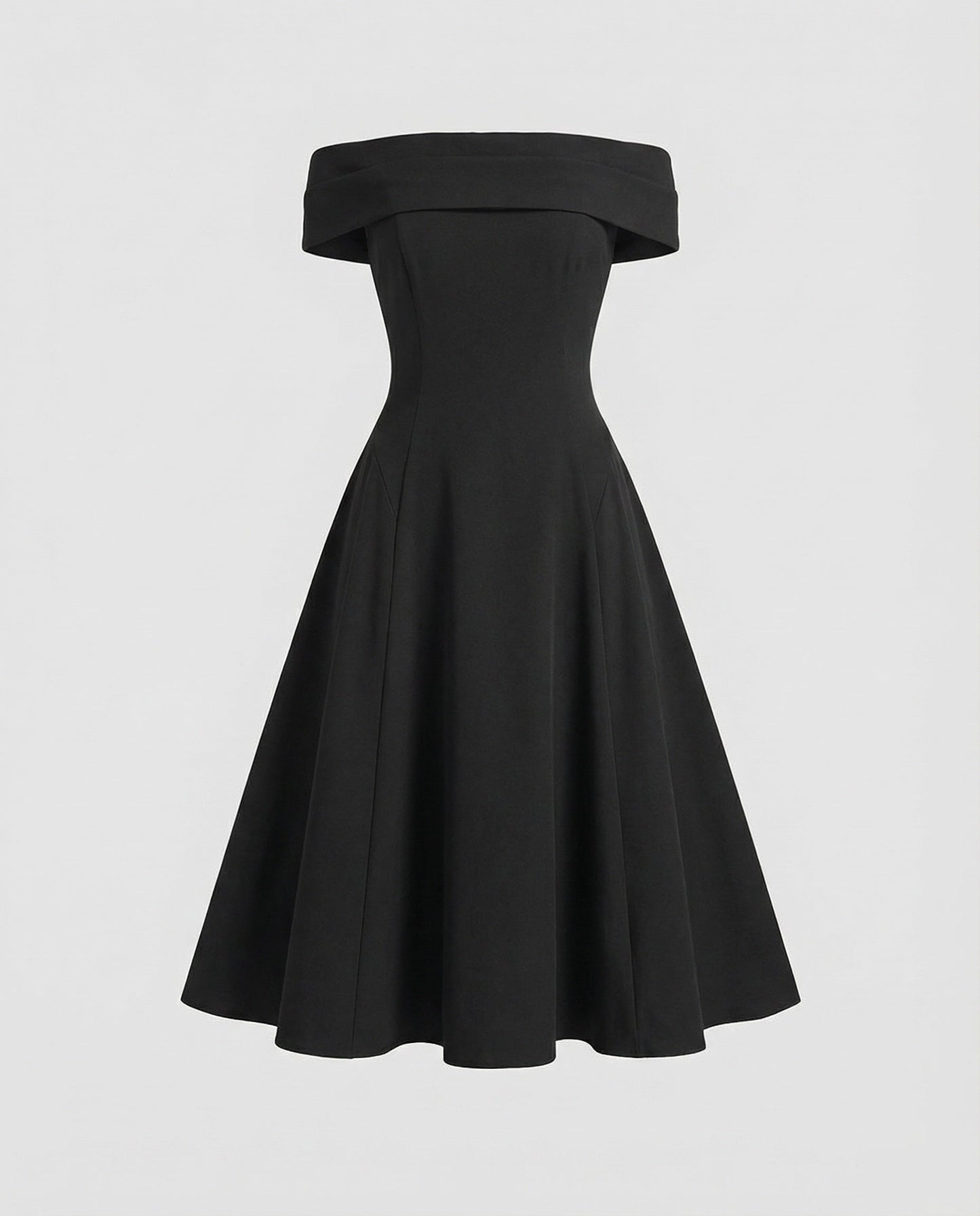 Women Tailored A-line Skirt Blended Fabric Midi Dress - Black colorway