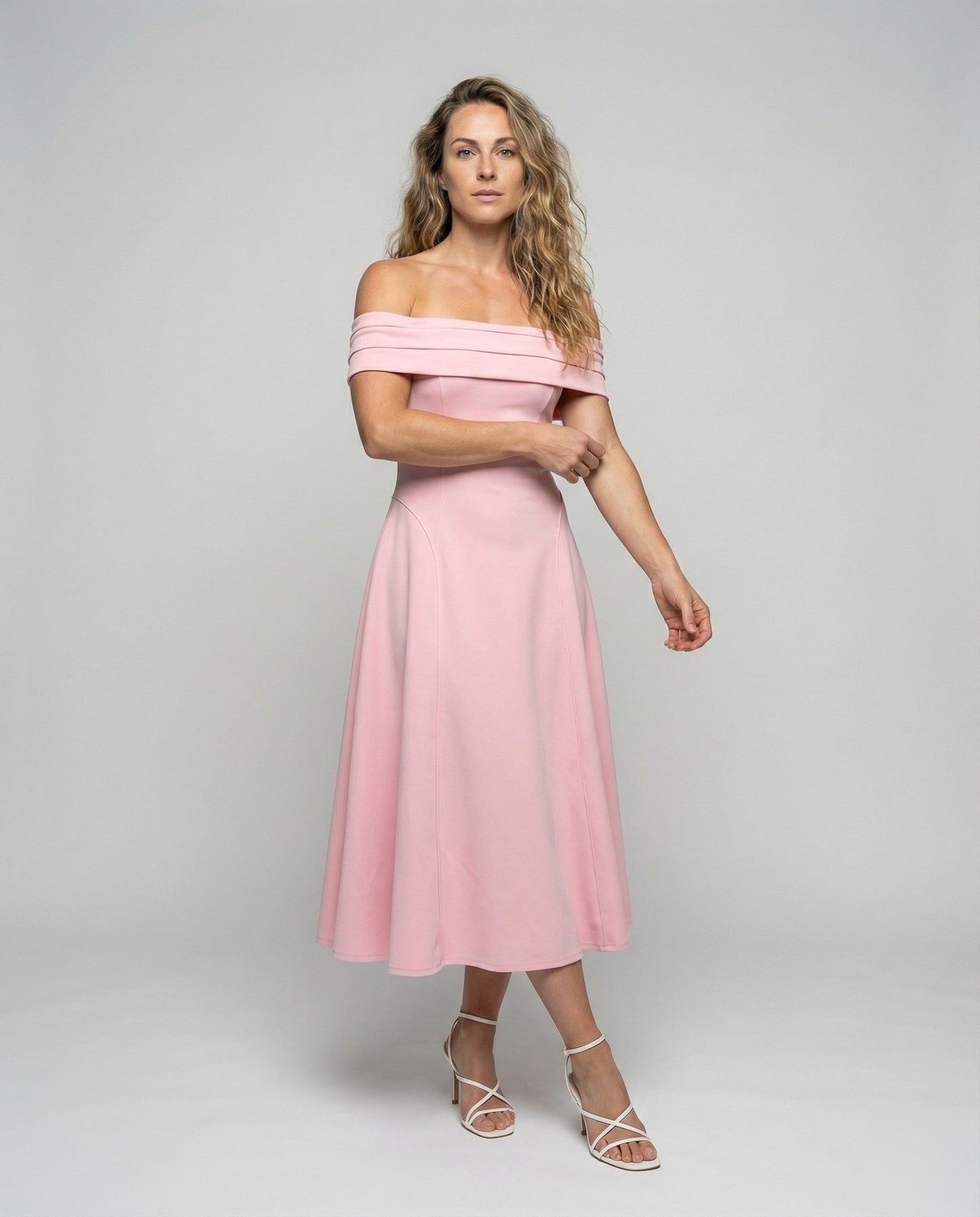 Women Tailored A-line Skirt Blended Fabric Midi Dress - front view