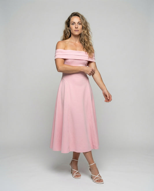 Women Tailored A-line Skirt Blended Fabric Midi Dress - front view
