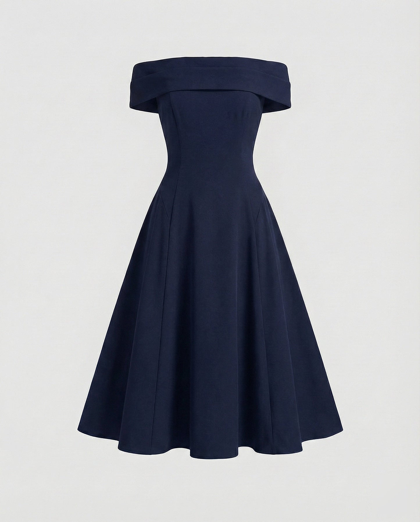Women Tailored A-line Skirt Blended Fabric Midi Dress - Dark Blue colorway