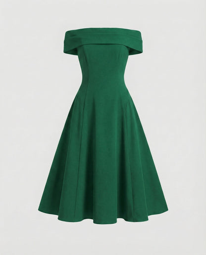 Women Tailored A-line Skirt Blended Fabric Midi Dress - Green colorway