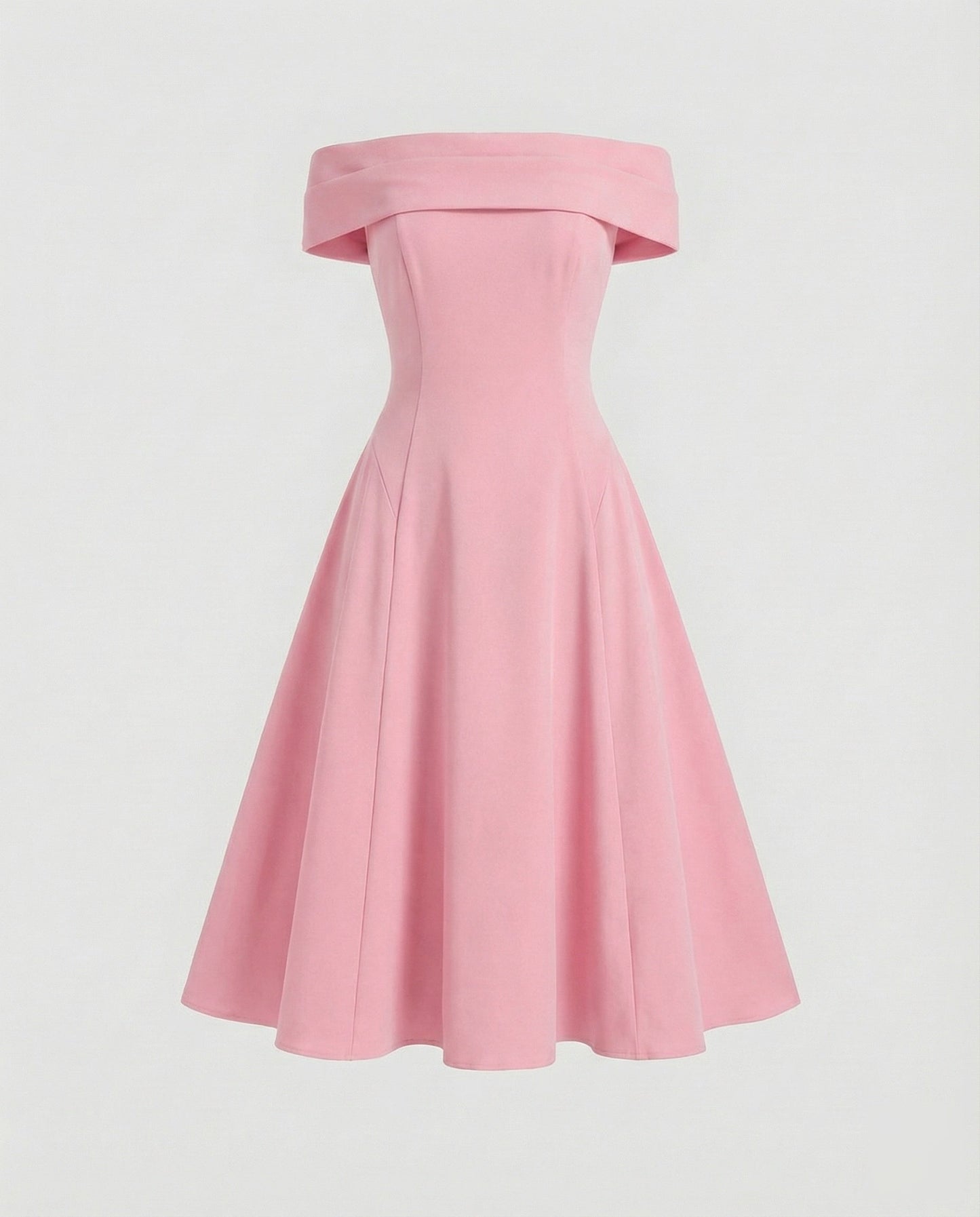 Women Tailored A-line Skirt Blended Fabric Midi Dress - Pink colorway