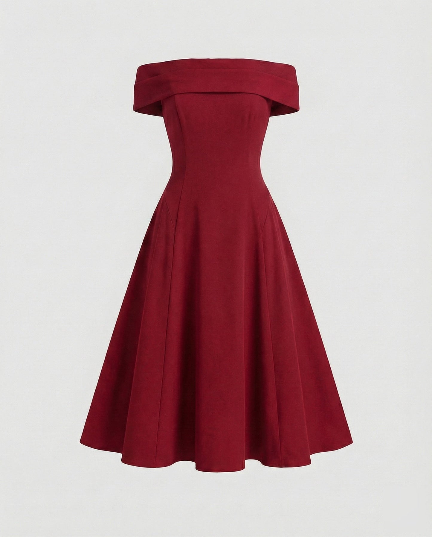 Women Tailored A-line Skirt Blended Fabric Midi Dress - Red colorway