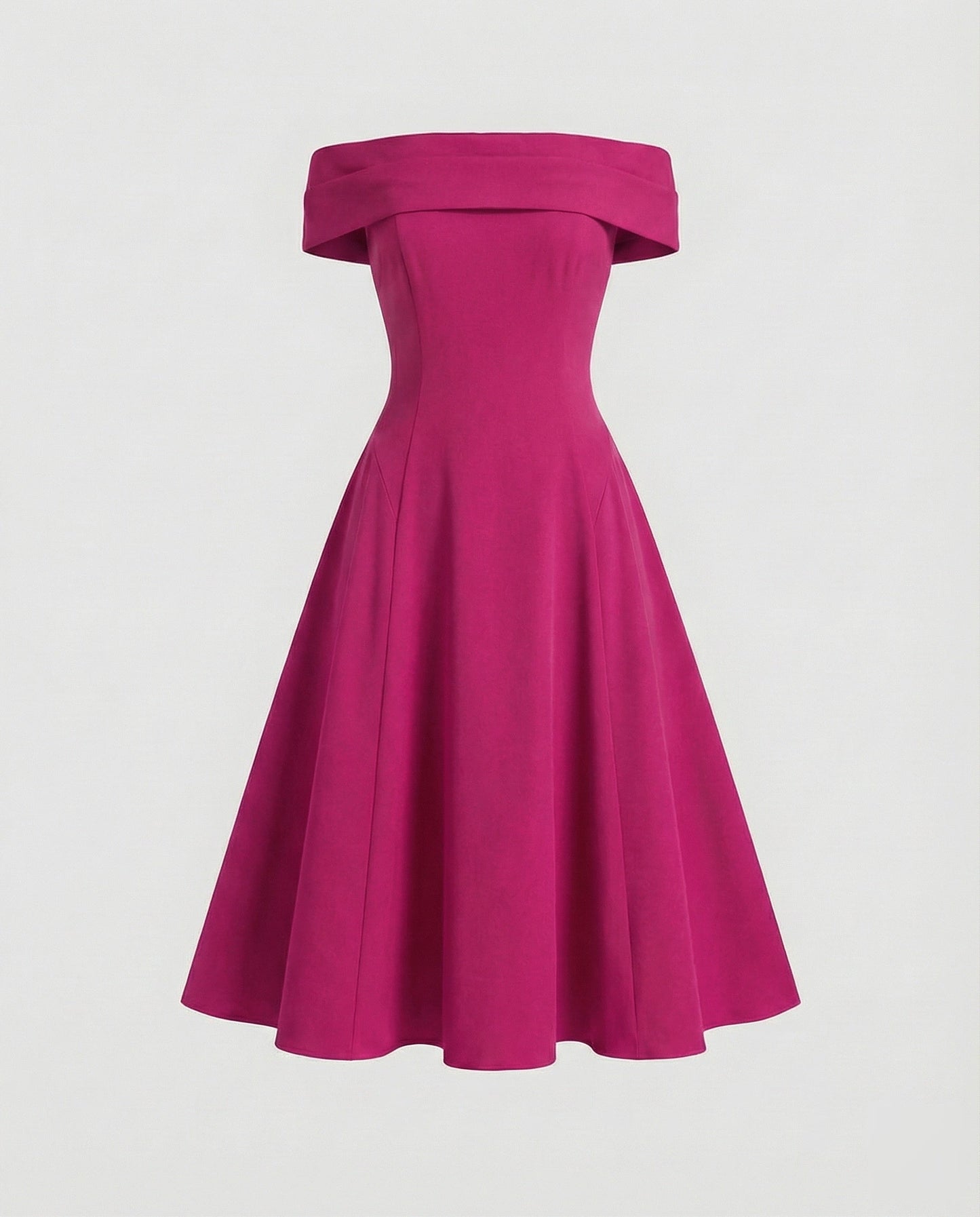 Women Tailored A-line Skirt Blended Fabric Midi Dress - Rose Red colorway