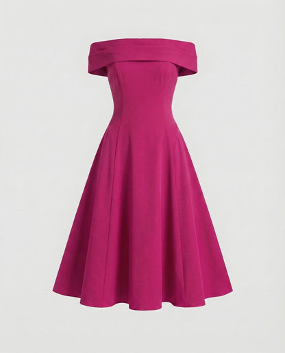 Women Tailored A-line Skirt Blended Fabric Midi Dress - Rose Red colorway