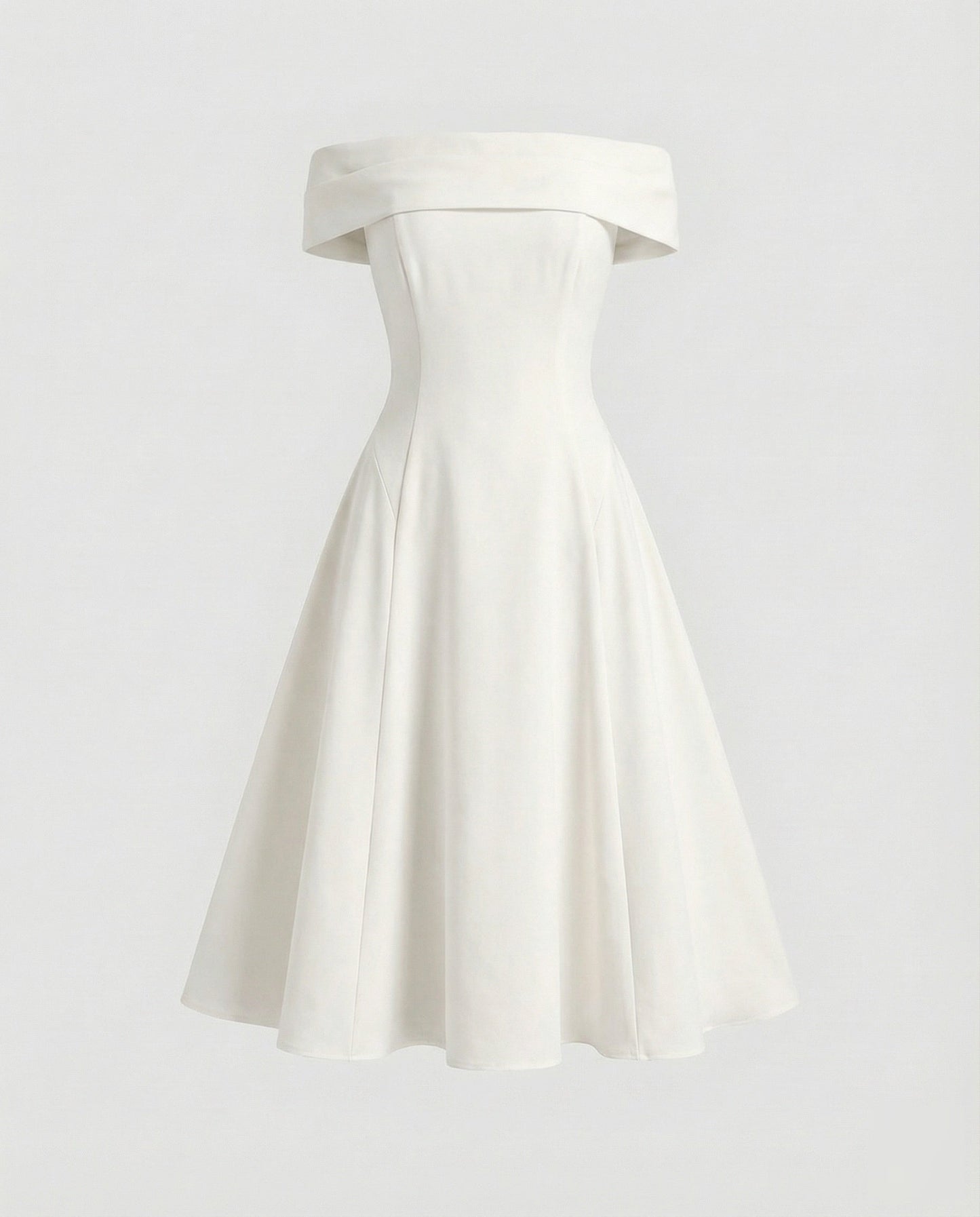 Women Tailored A-line Skirt Blended Fabric Midi Dress - White colorway