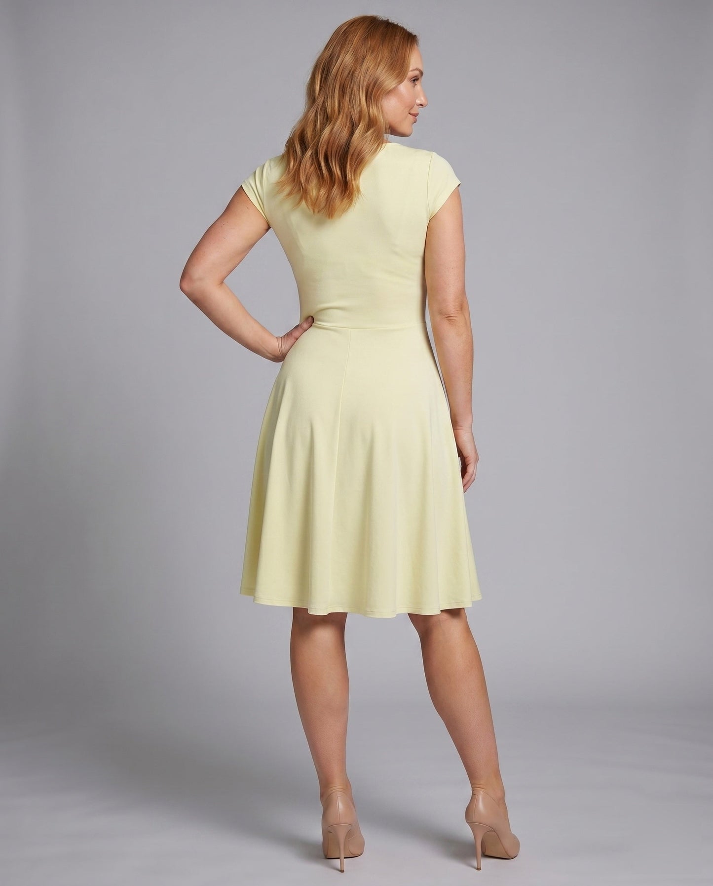 Women's A-line Dress with Wrap Design and Pleats - back view