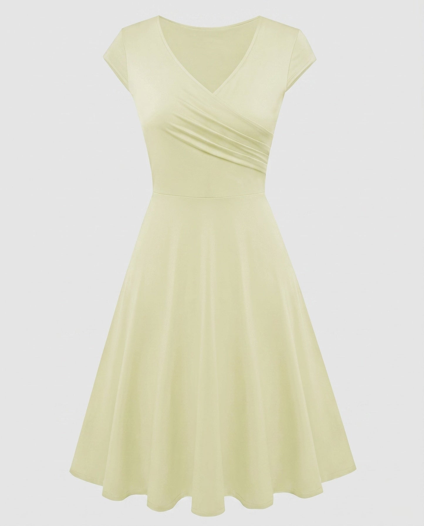 Women's A-line Dress with Wrap Design and Pleats - Beige colorway