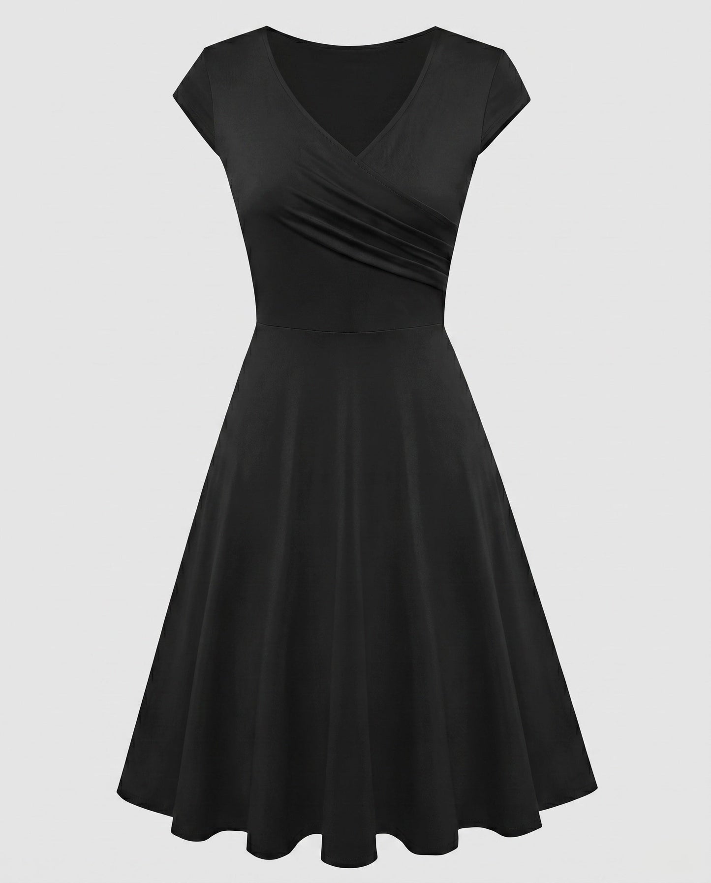 Women's A-line Dress with Wrap Design and Pleats - Black colorway