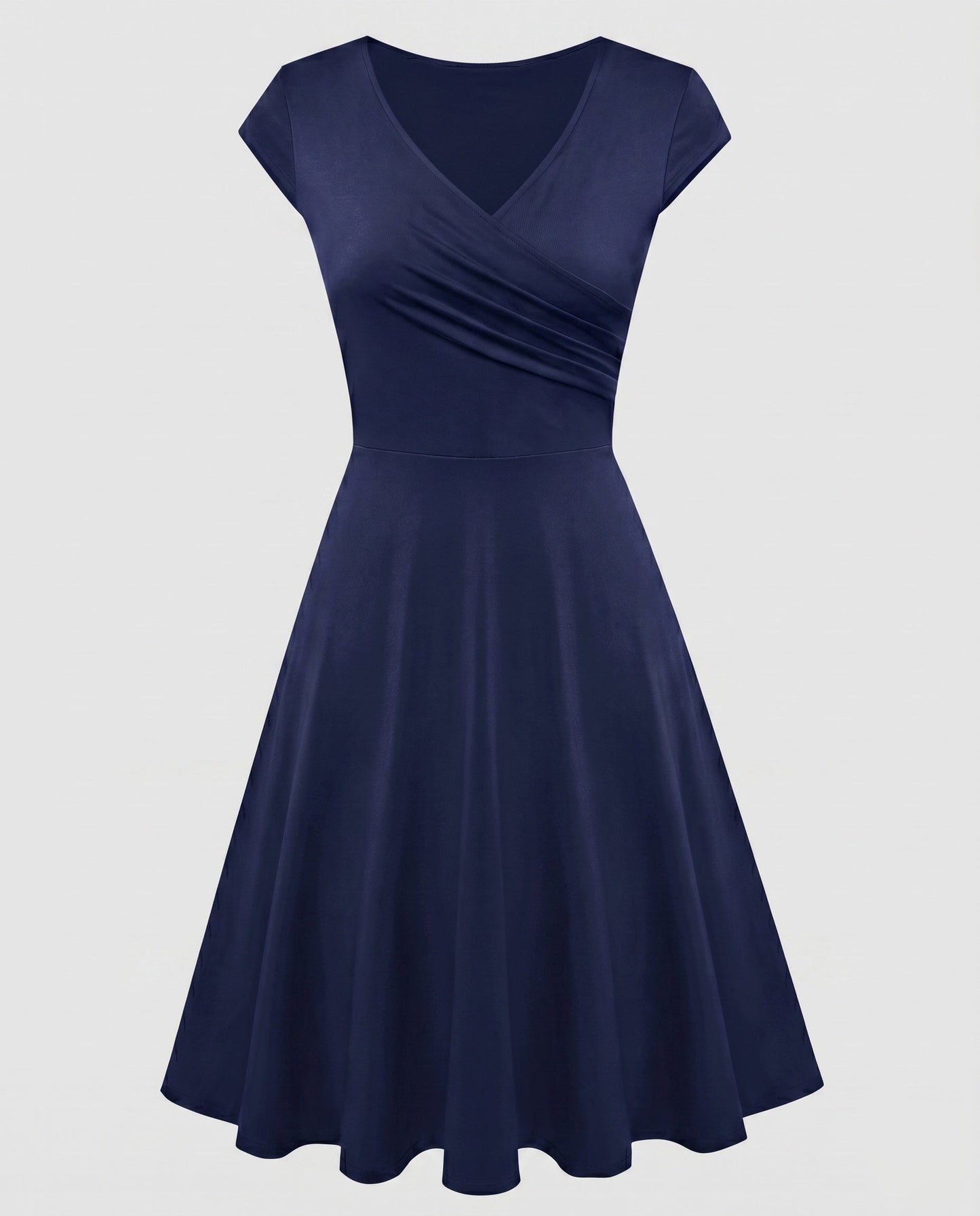 Women's A-line Dress with Wrap Design and Pleats - Dark Blue colorway