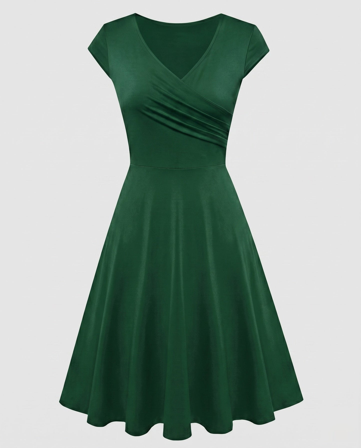 Women's A-line Dress with Wrap Design and Pleats - Fir Green colorway