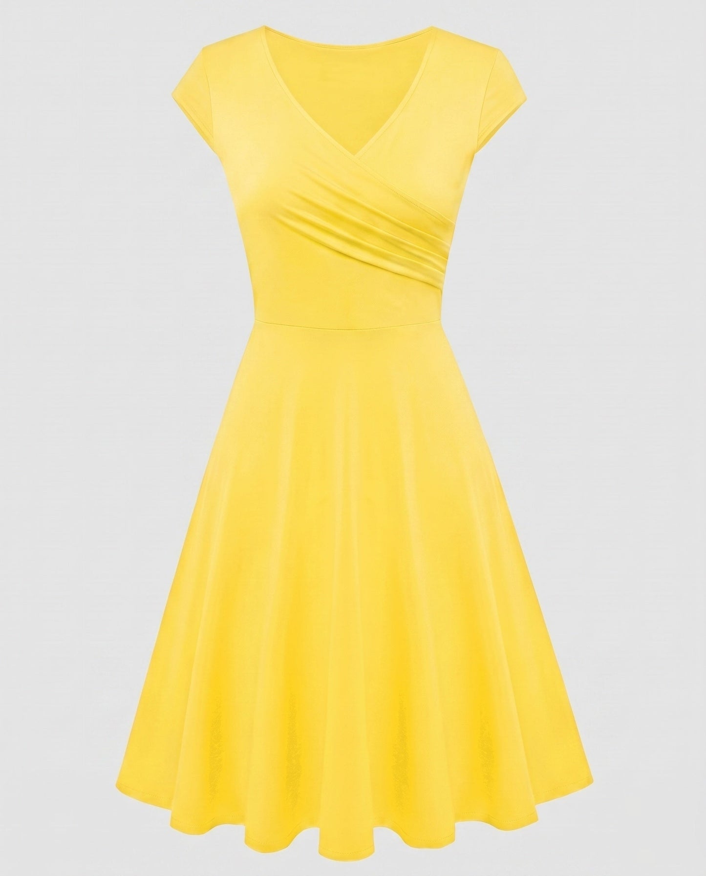 Women's A-line Dress with Wrap Design and Pleats - Gold colorway