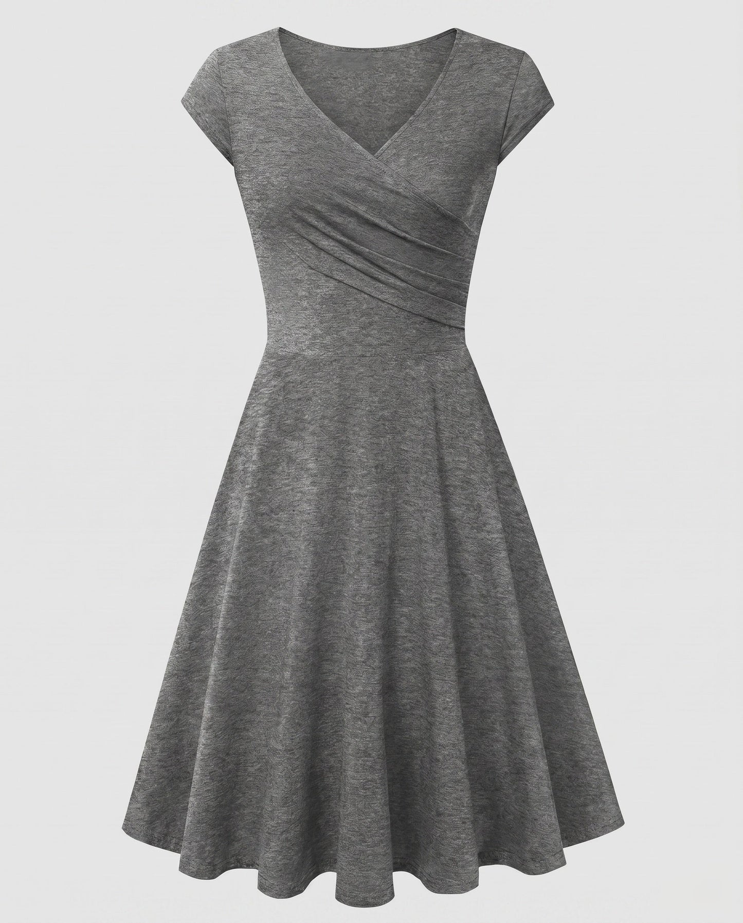 Women's A-line Dress with Wrap Design and Pleats - Grey colorway