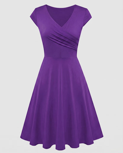 Women's A-line Dress with Wrap Design and Pleats - Lilac colorway