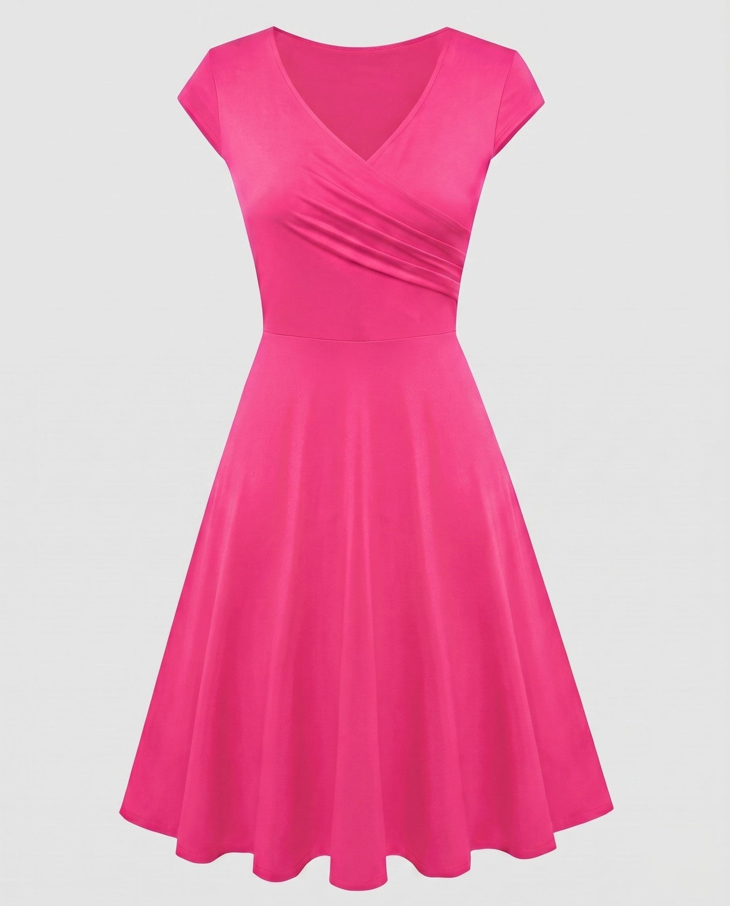 Women's A-line Dress with Wrap Design and Pleats - Magenta colorway