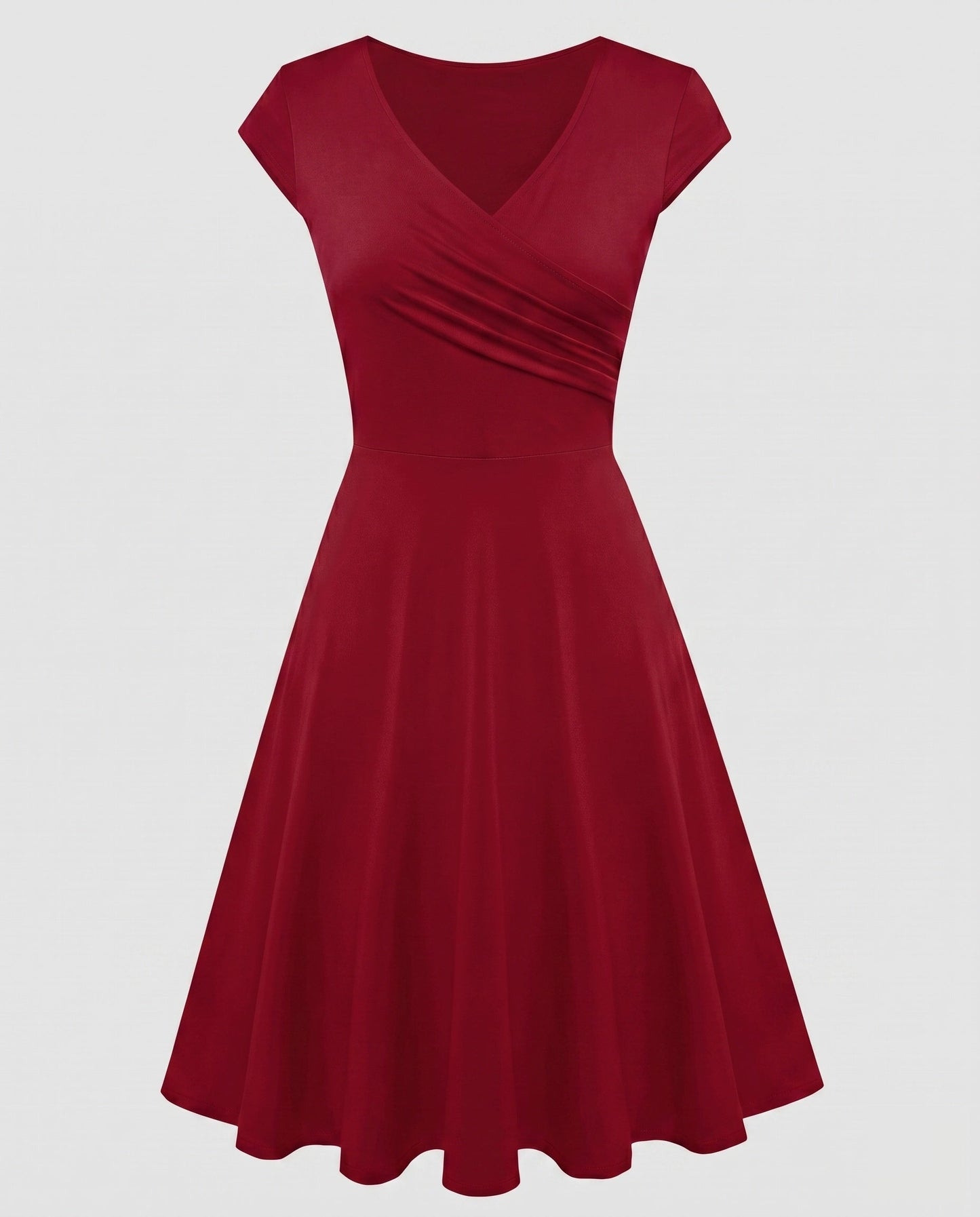 Women's A-line Dress with Wrap Design and Pleats - Red colorway