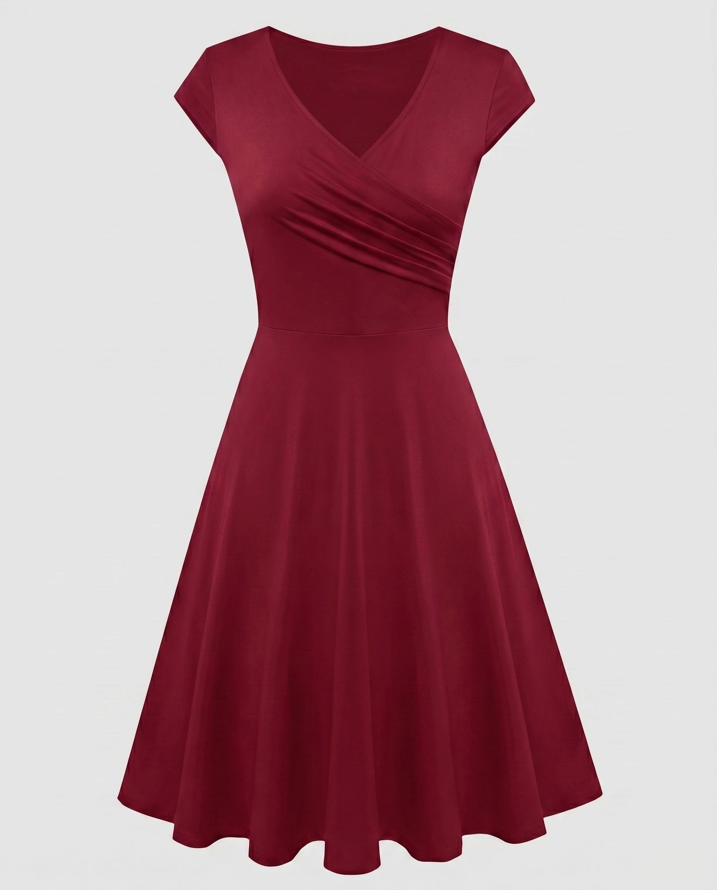 Women's A-line Dress with Wrap Design and Pleats - Reddish Brown colorway