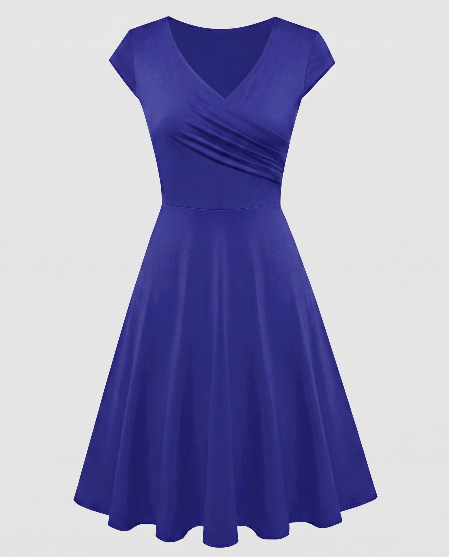 Women's A-line Dress with Wrap Design and Pleats - Royal Blue colorway