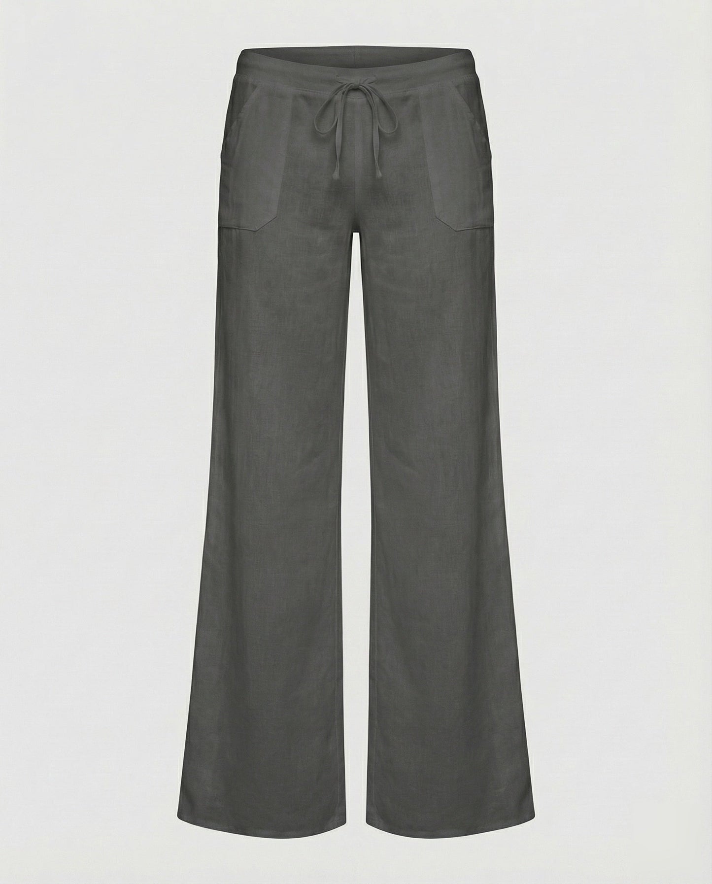 Women's Airy Linen Pants with Patch Pockets - Black colorway