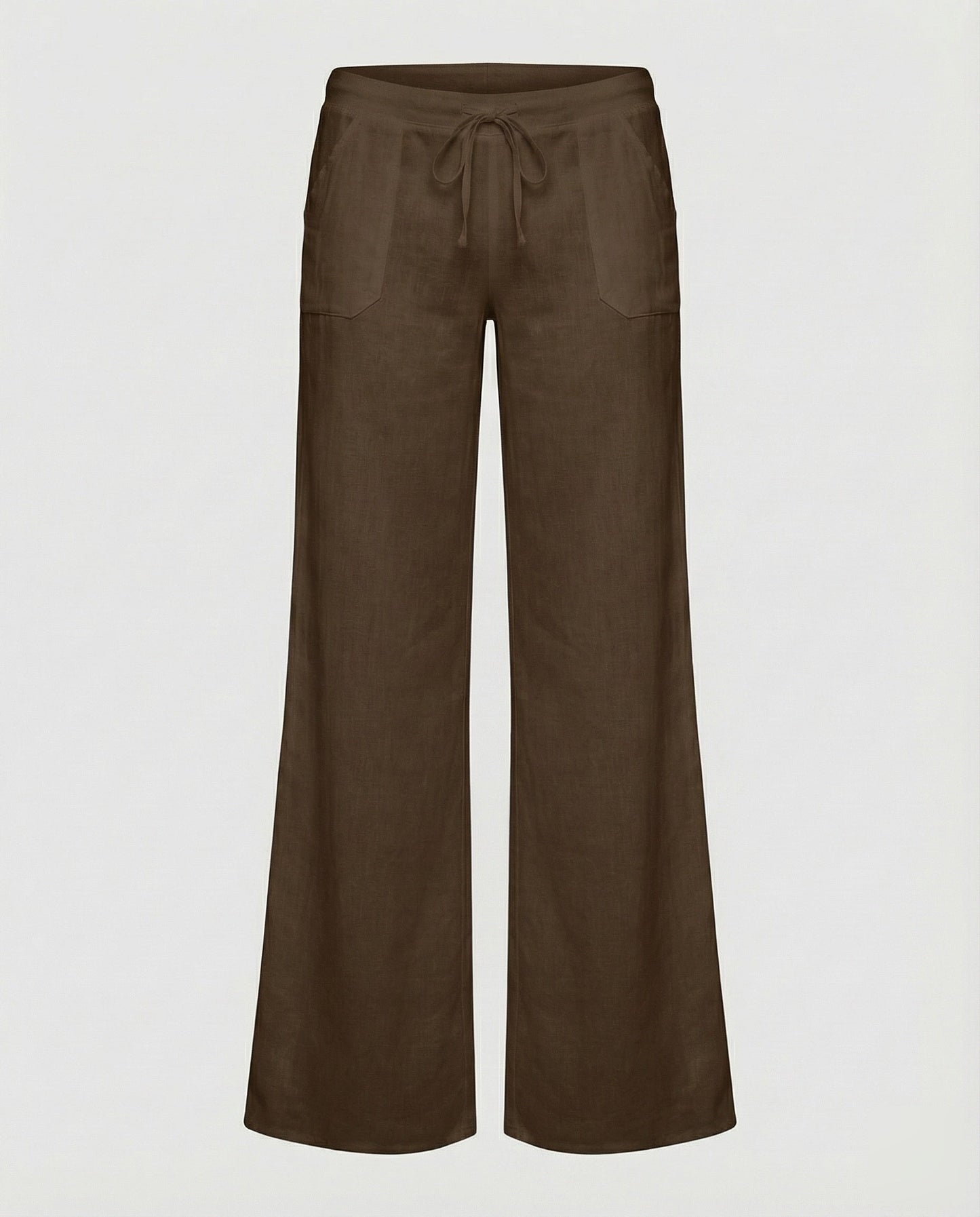 Women's Airy Linen Pants with Patch Pockets - Brown colorway