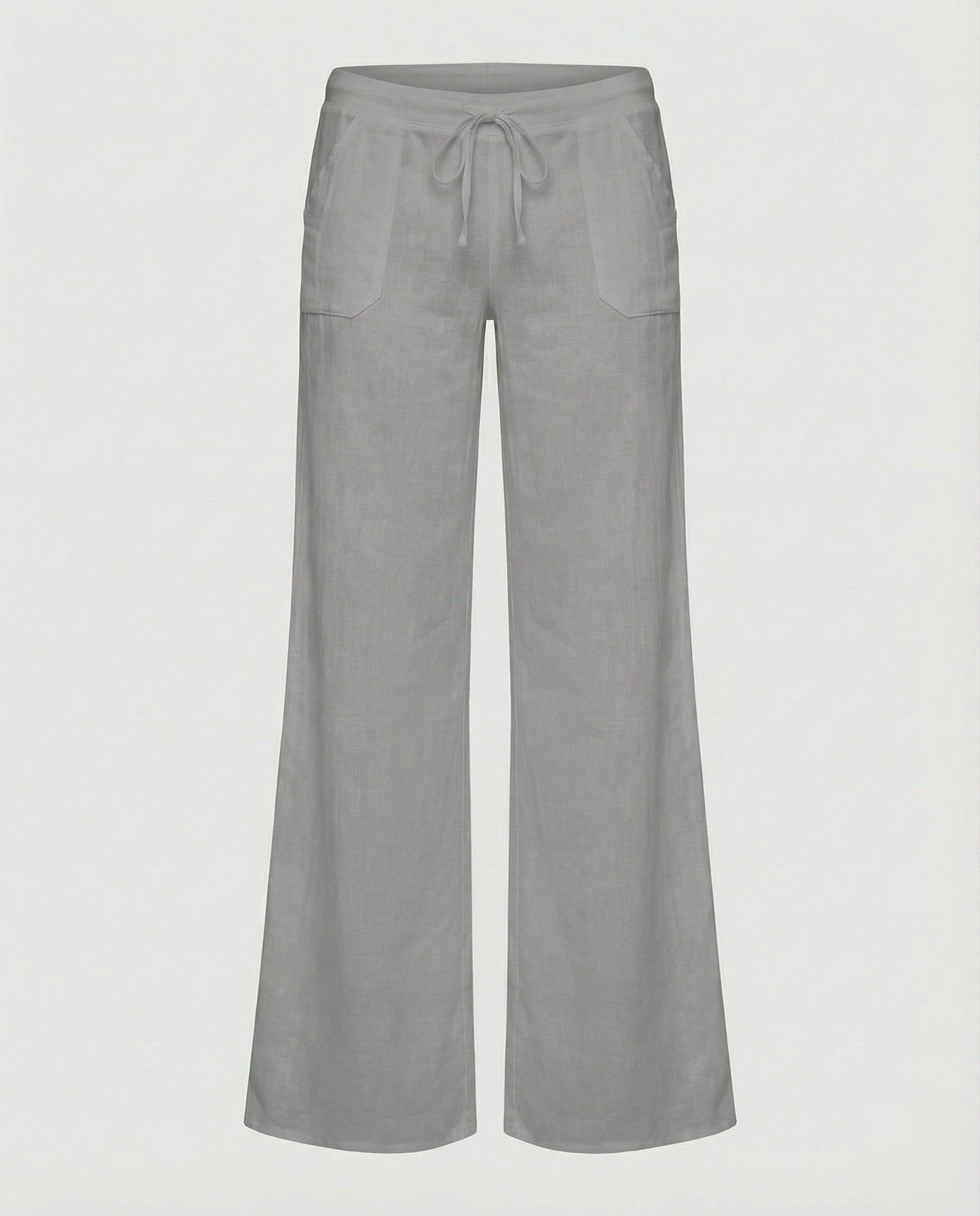 Women's Airy Linen Pants with Patch Pockets - Grey colorway