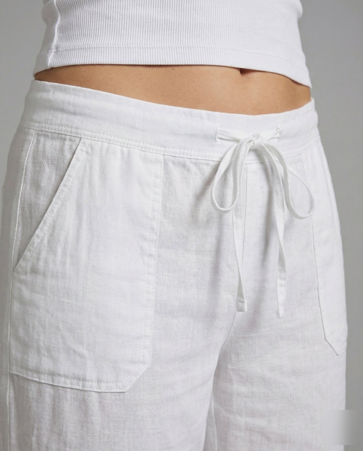 Women's Airy Linen Pants with Patch Pockets - close-up detail