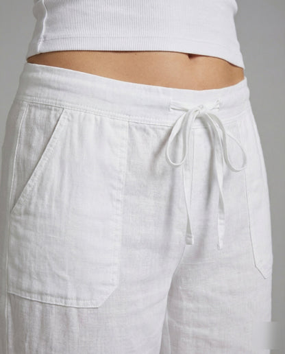 Women's Airy Linen Pants with Patch Pockets - close-up detail
