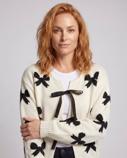 Women's cardigan with bow pattern and sporty ribbons - Chichicherry