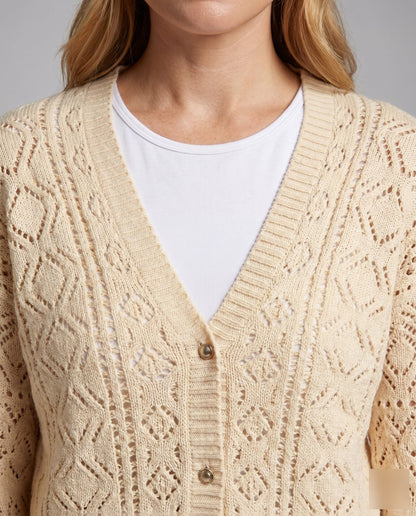 Women's cardigan with decorative hole pattern and button-down neckline - Chichicherry