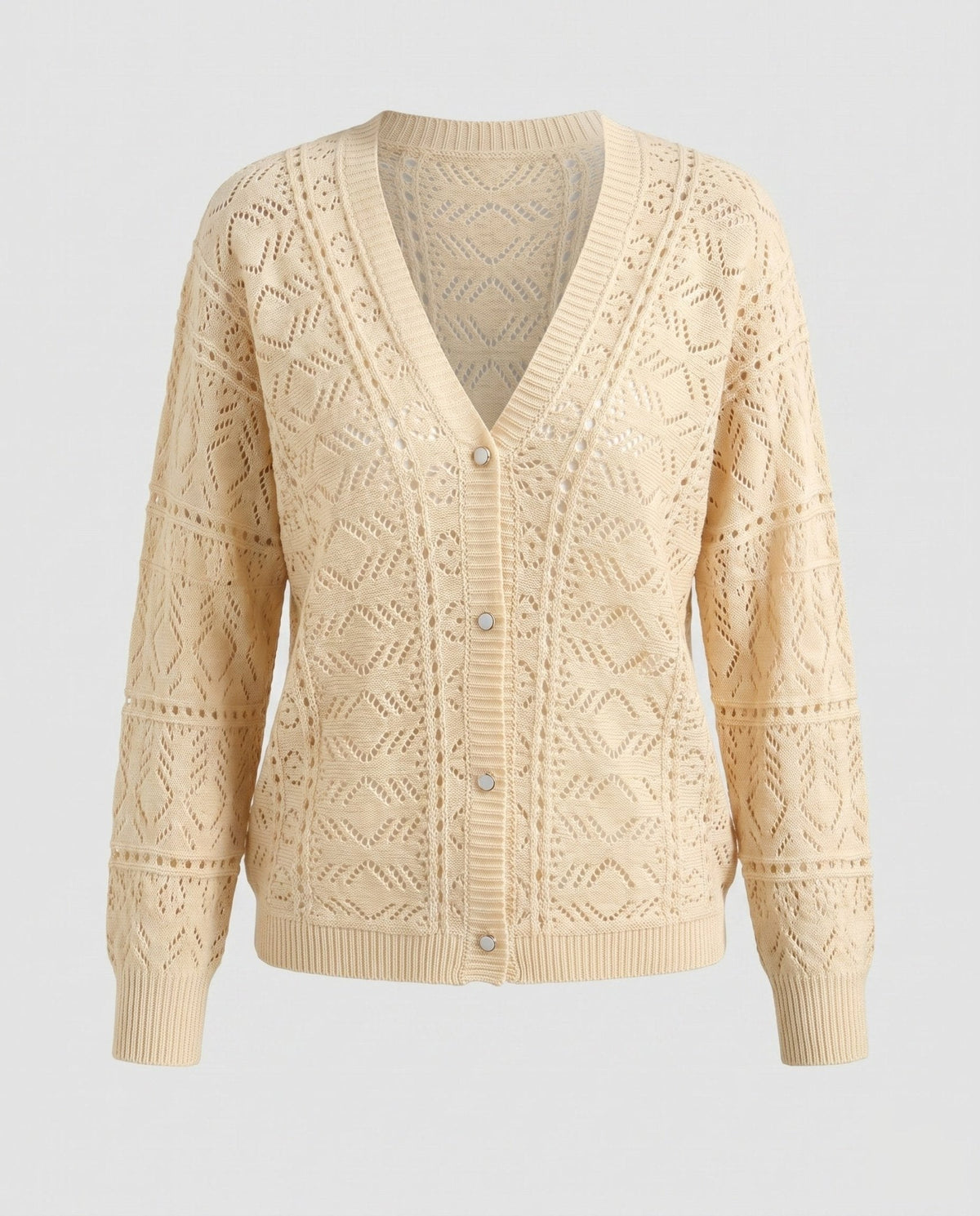 Women's cardigan with decorative hole pattern and button-down neckline - Chichicherry