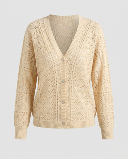 Women's cardigan with decorative hole pattern and button-down neckline - Chichicherry