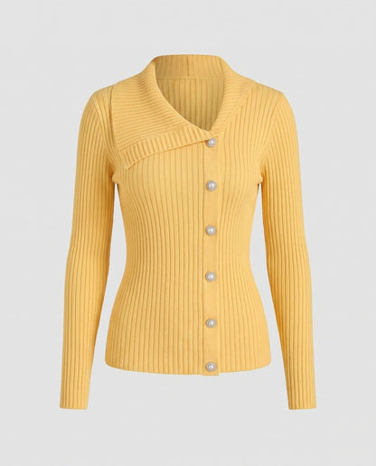 Women's cardigan with elegant lapels and fashionable button details - Chichicherry