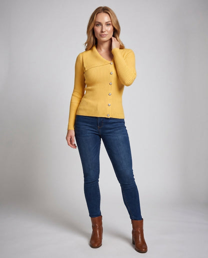 Women's cardigan with elegant lapels and fashionable button details - Chichicherry