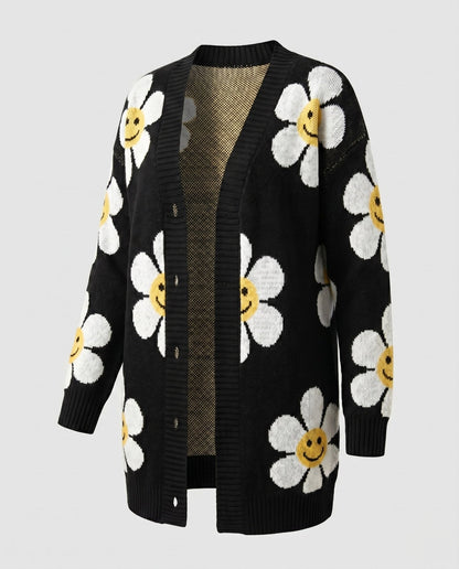 Women's cardigan with floral pattern and elegant button details - Chichicherry