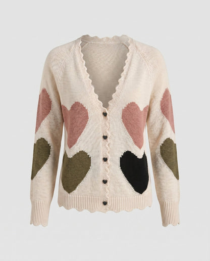 Women's cardigan with heart pattern and romantic design - Chichicherry
