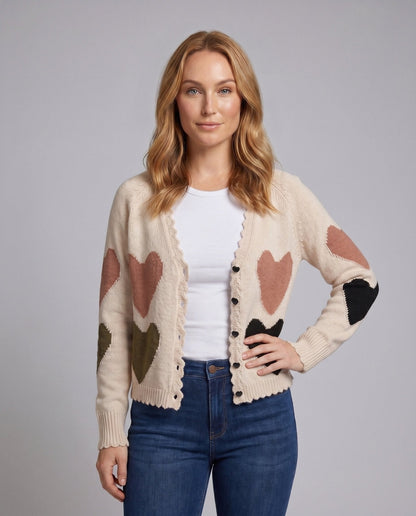 Women's cardigan with heart pattern and romantic design - Chichicherry