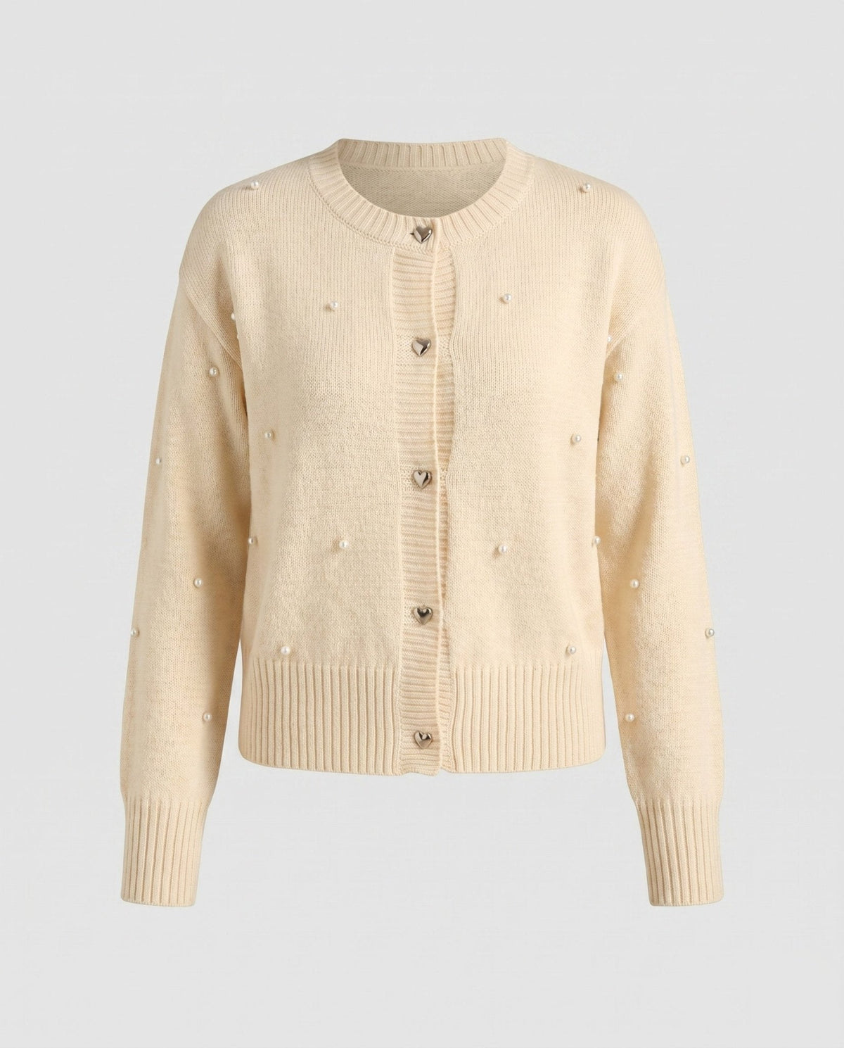 Women’s cardigan with heart-shaped buttons and elegant pearl decoration - Chichicherry