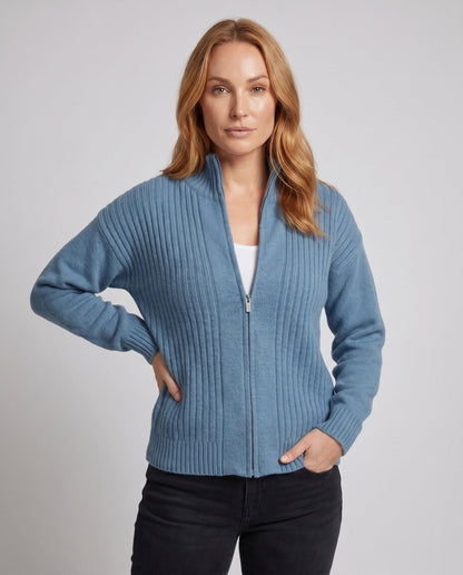 Women's cardigan with high collar and full-length zipper - Chichicherry
