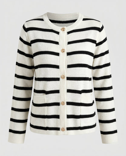 Women's cardigan with maritime stripes and button-down front - Chichicherry