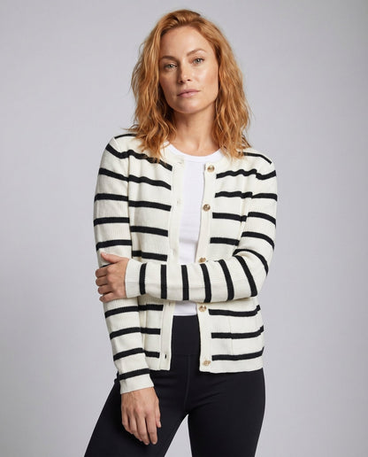 Women's cardigan with maritime stripes and button-down front - Chichicherry