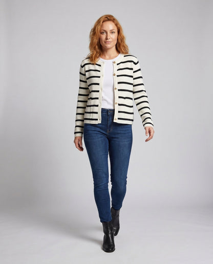 Women's cardigan with maritime stripes and button-down front - Chichicherry